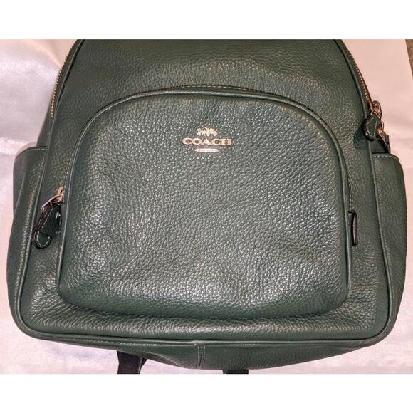 Coach Court Pebbled Leather Backpack Everglade Green 5666 Multiple Compartments - Picture 2 of 14